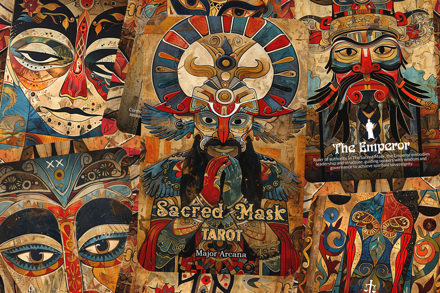 The Sacred Mask Tarot - 22 Major Arcana - A unique spiritual journey - Revealing the true self through the symbolic power of masks.