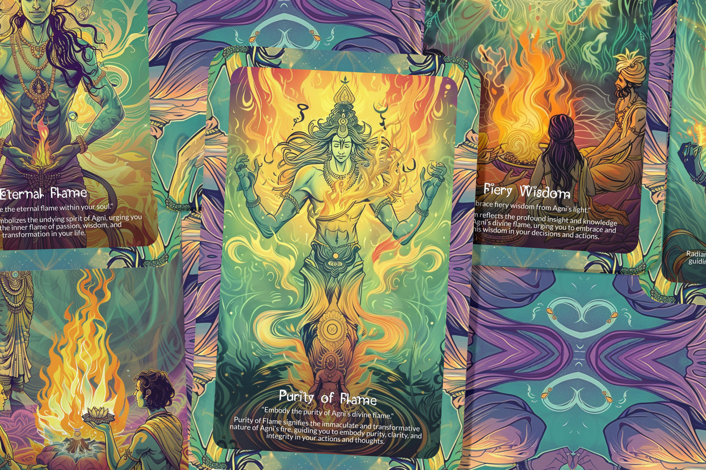 The Eternal Flame of Agni Oracle Cards - 22 Oracle Cards - Harnessing the eternal fire of Agni for purification and renewal.