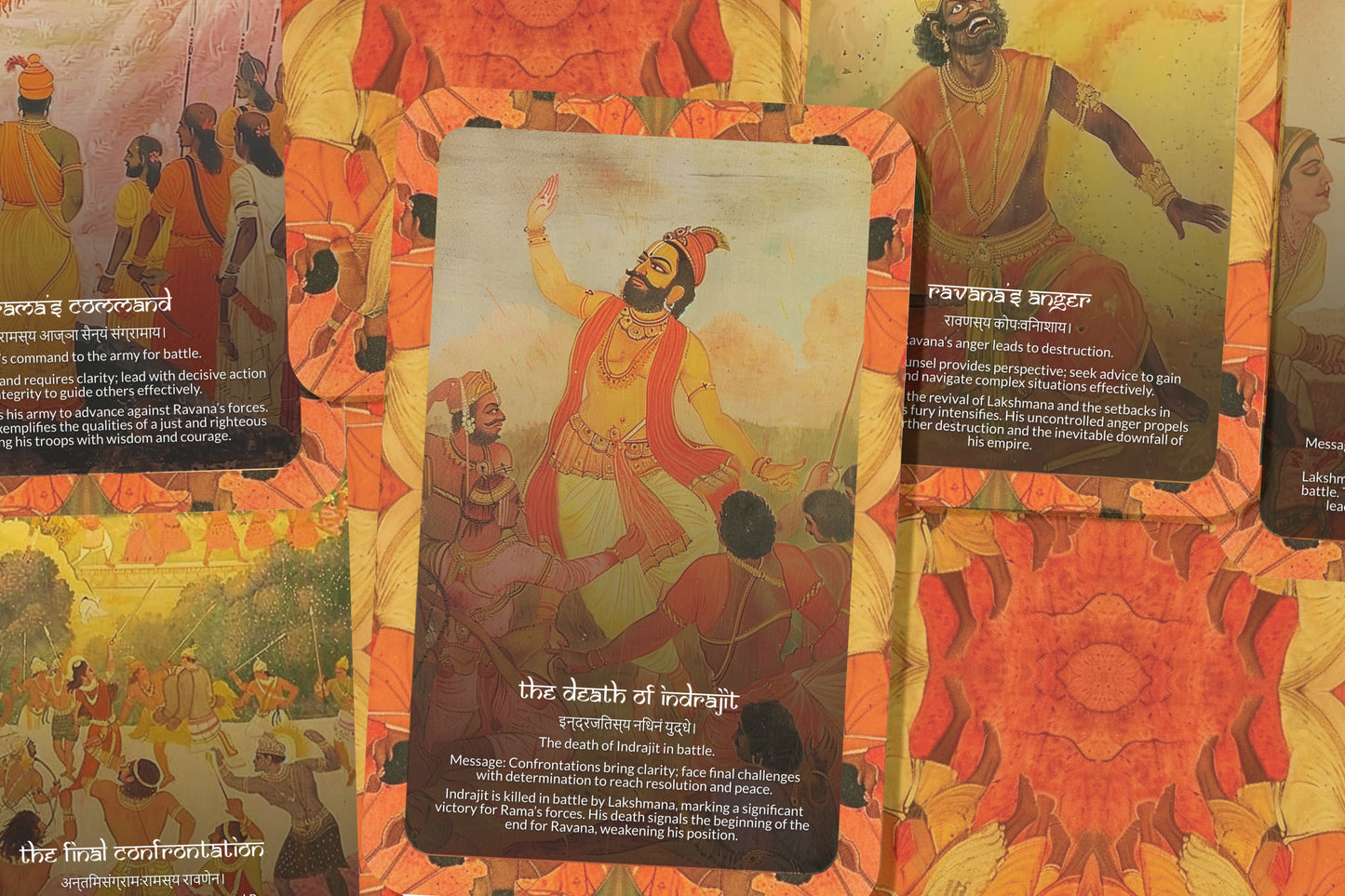 Yuddha Kāṇḍa Oracle Cards - 22 Cards - Battling inner and outer demons, symbolizing victory through righteousness, courage, and justice.