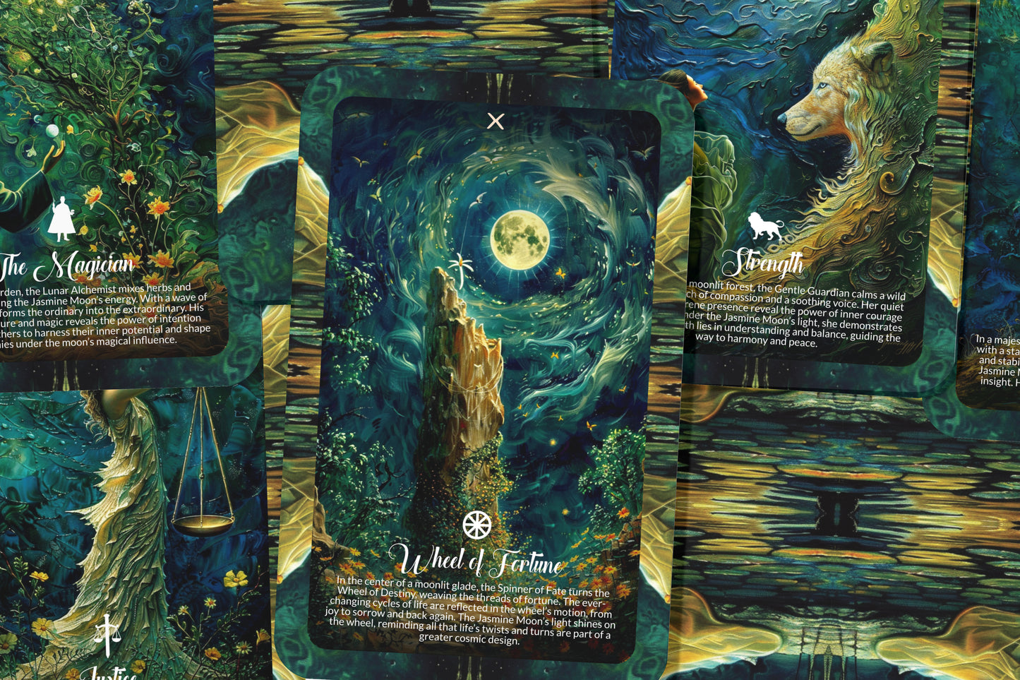 The Jasmine Moon Tarot - 22 Major Arcana - A unique spiritual journey - Blooming under the gentle glow of the jasmine-scented moonlight.