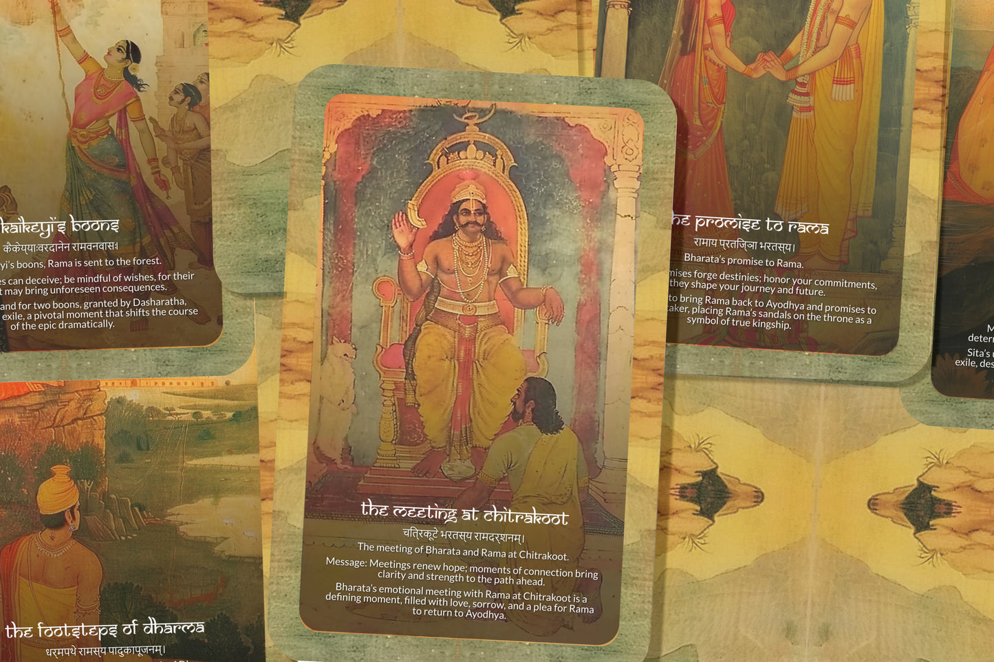 Ayodhyā Kāṇḍa Oracle Cards - 22 Cards - Navigating the complexities of duty, exile, and the sacrifices of righteous leadership.