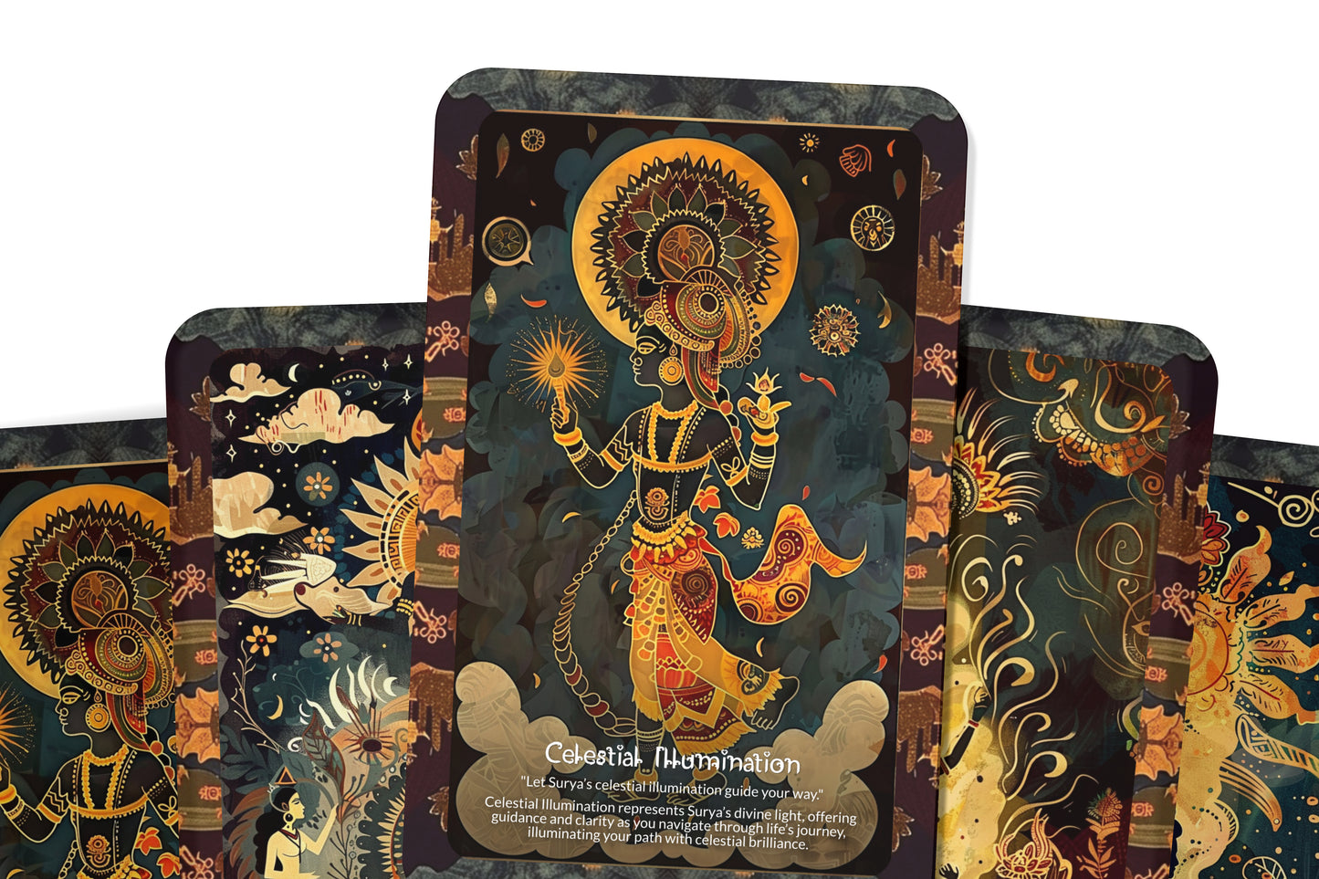 The Light of Surya Oracle Cards - 22 Oracle Cards - Illuminating the path of righteousness with the radiant light of the Sun God Surya.