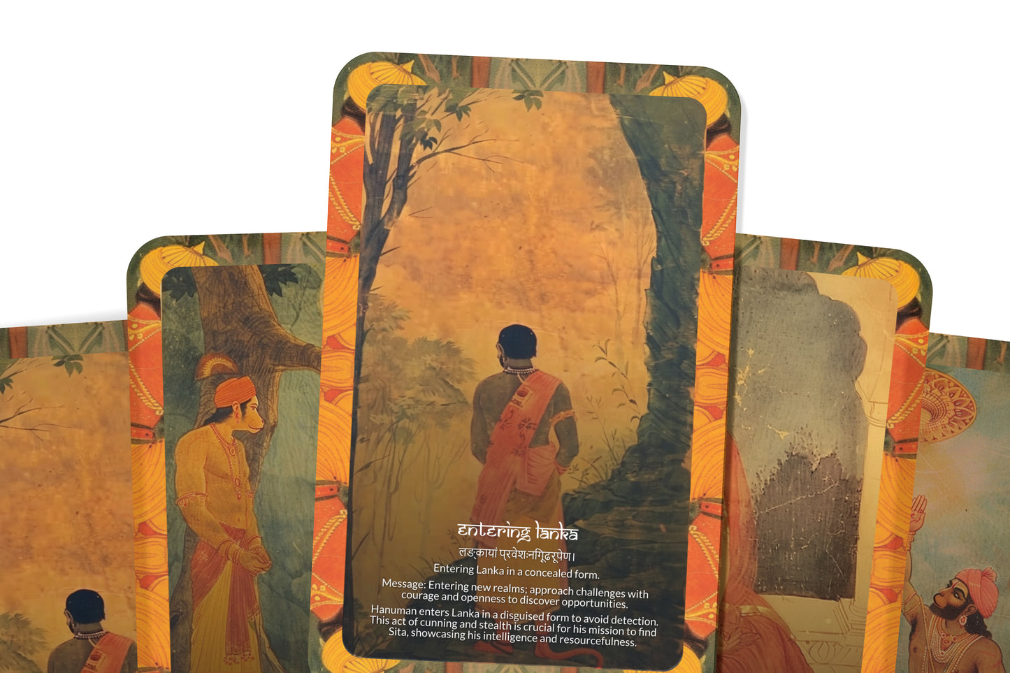 Sundara Kāṇḍa Oracle Cards - 22 Cards  - Embracing the heroic journey of Hanuman, symbolizing hope, devotion, and selfless service.