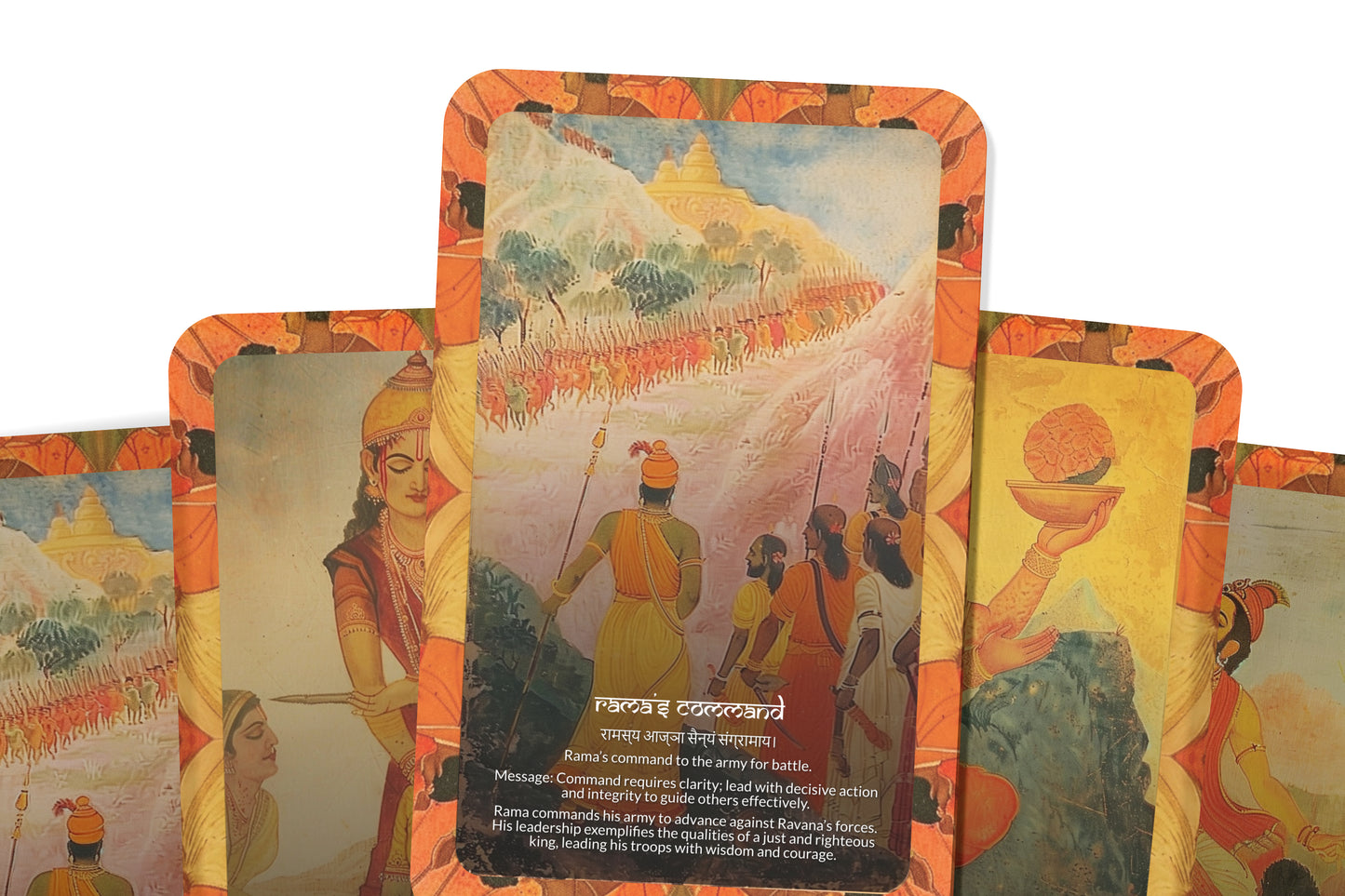 Yuddha Kāṇḍa Oracle Cards - 22 Cards - Battling inner and outer demons, symbolizing victory through righteousness, courage, and justice.