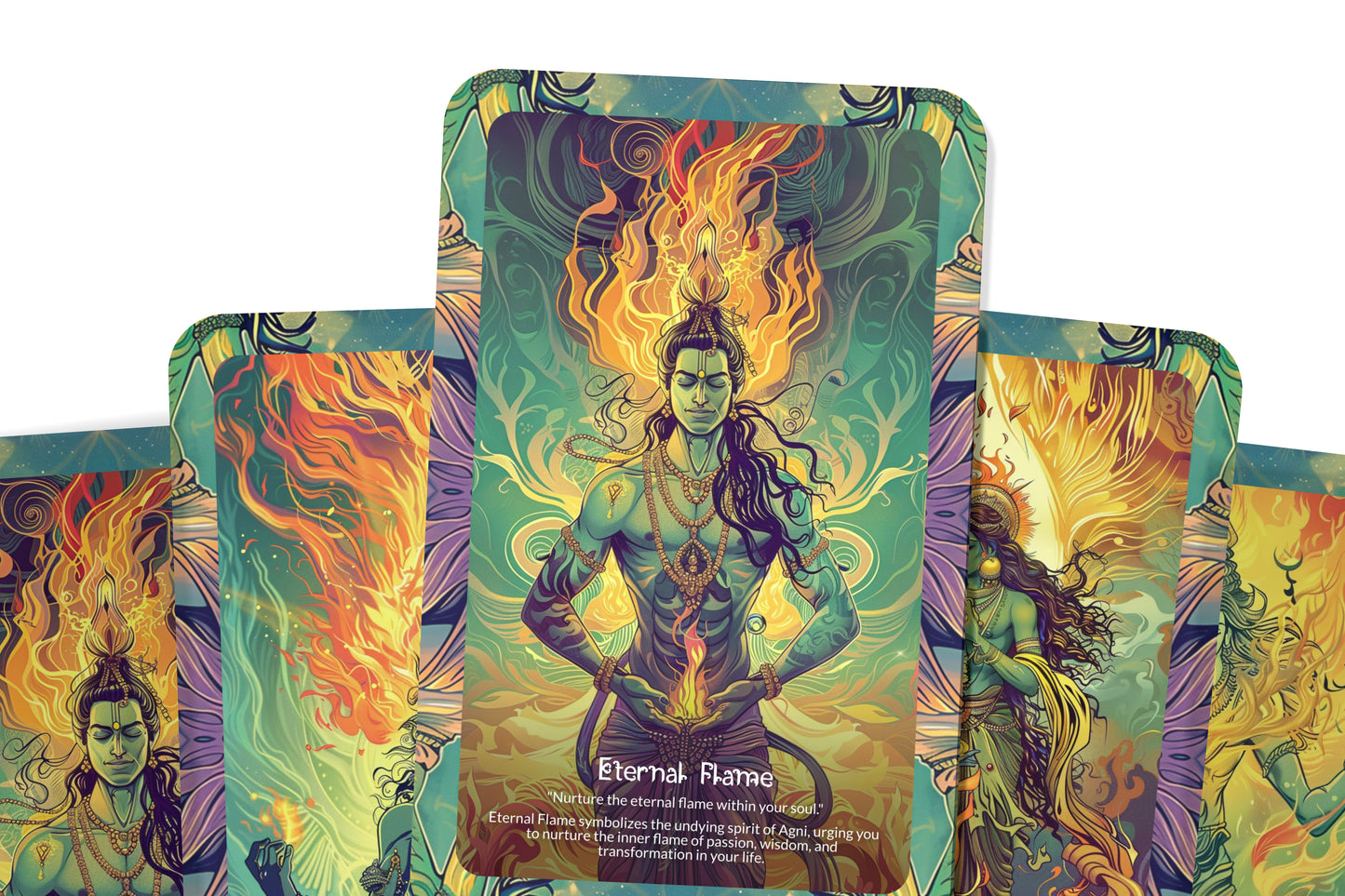 The Eternal Flame of Agni Oracle Cards - 22 Oracle Cards - Harnessing the eternal fire of Agni for purification and renewal.