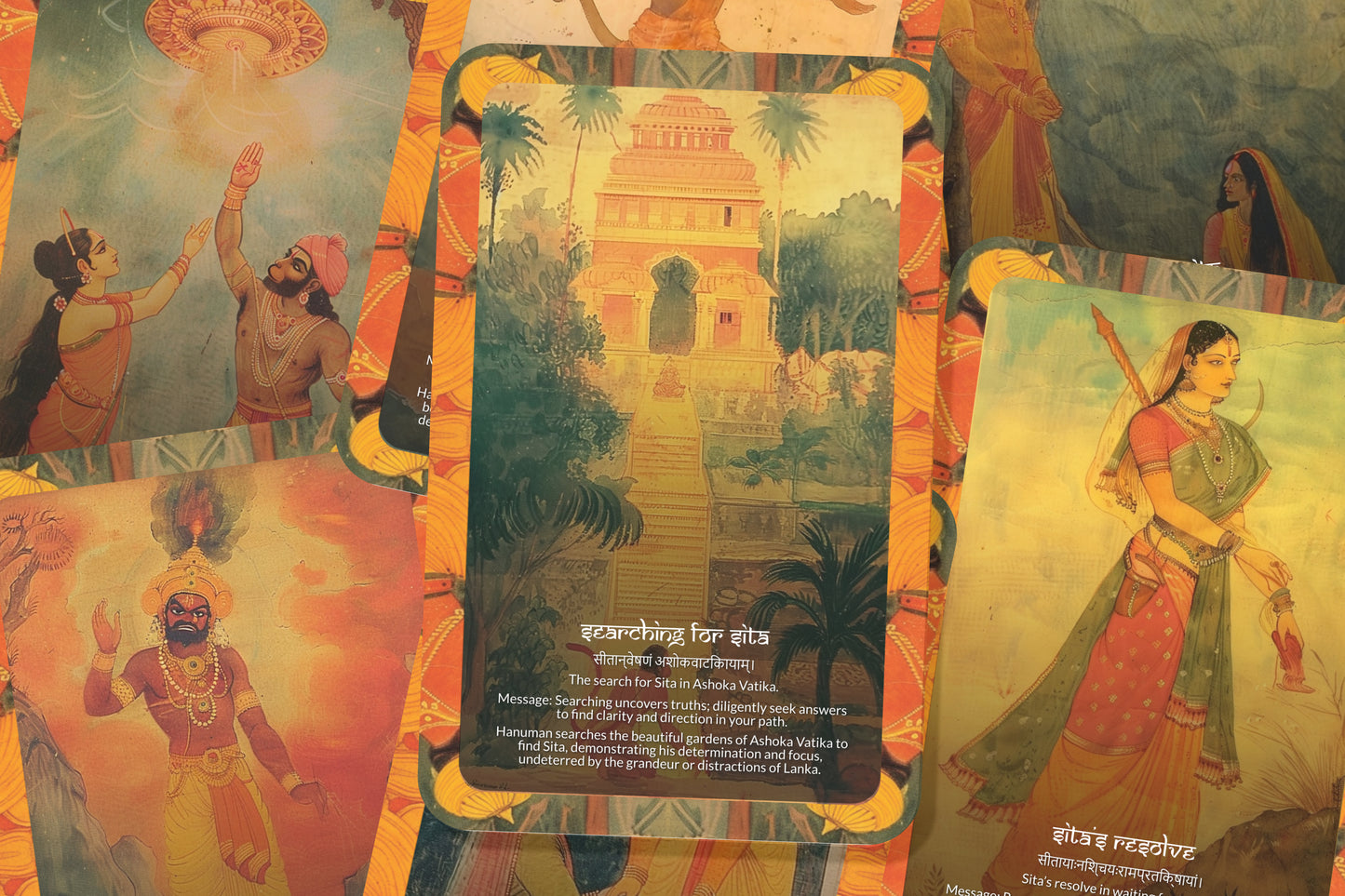 Sundara Kāṇḍa Oracle Cards - 22 Cards  - Embracing the heroic journey of Hanuman, symbolizing hope, devotion, and selfless service.