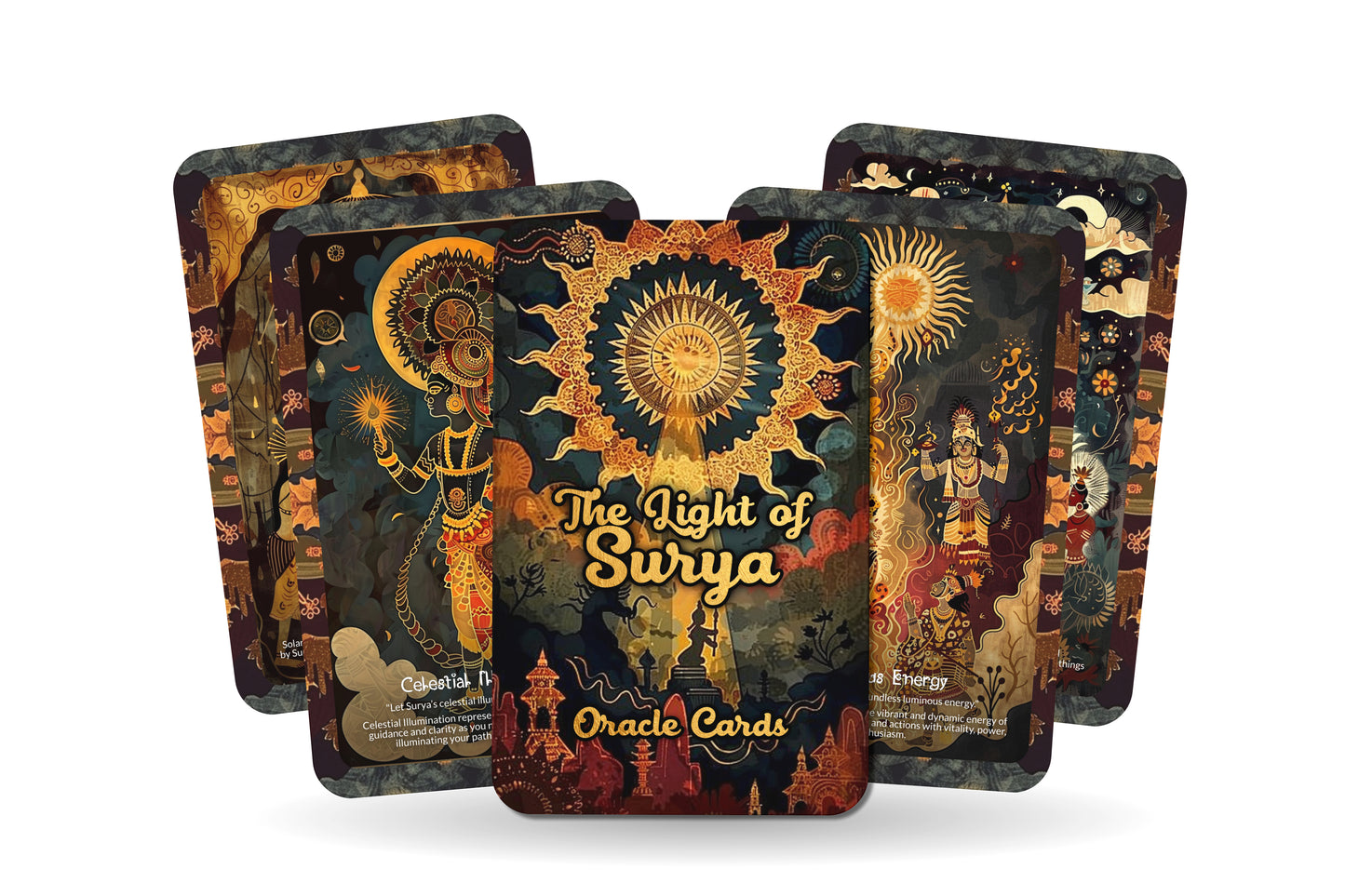 The Light of Surya Oracle Cards - 22 Oracle Cards - Illuminating the path of righteousness with the radiant light of the Sun God Surya.