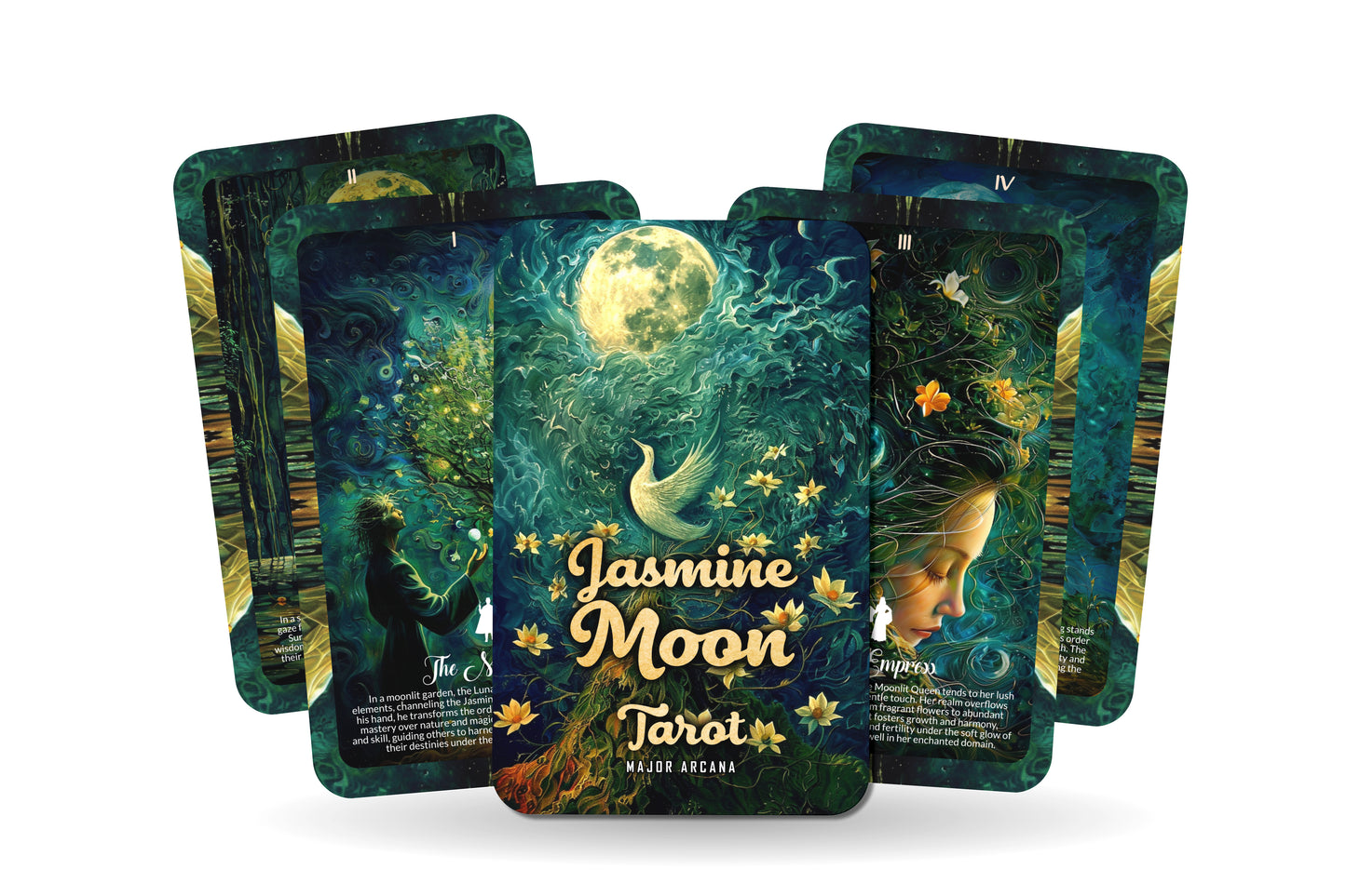 The Jasmine Moon Tarot - 22 Major Arcana - A unique spiritual journey - Blooming under the gentle glow of the jasmine-scented moonlight.