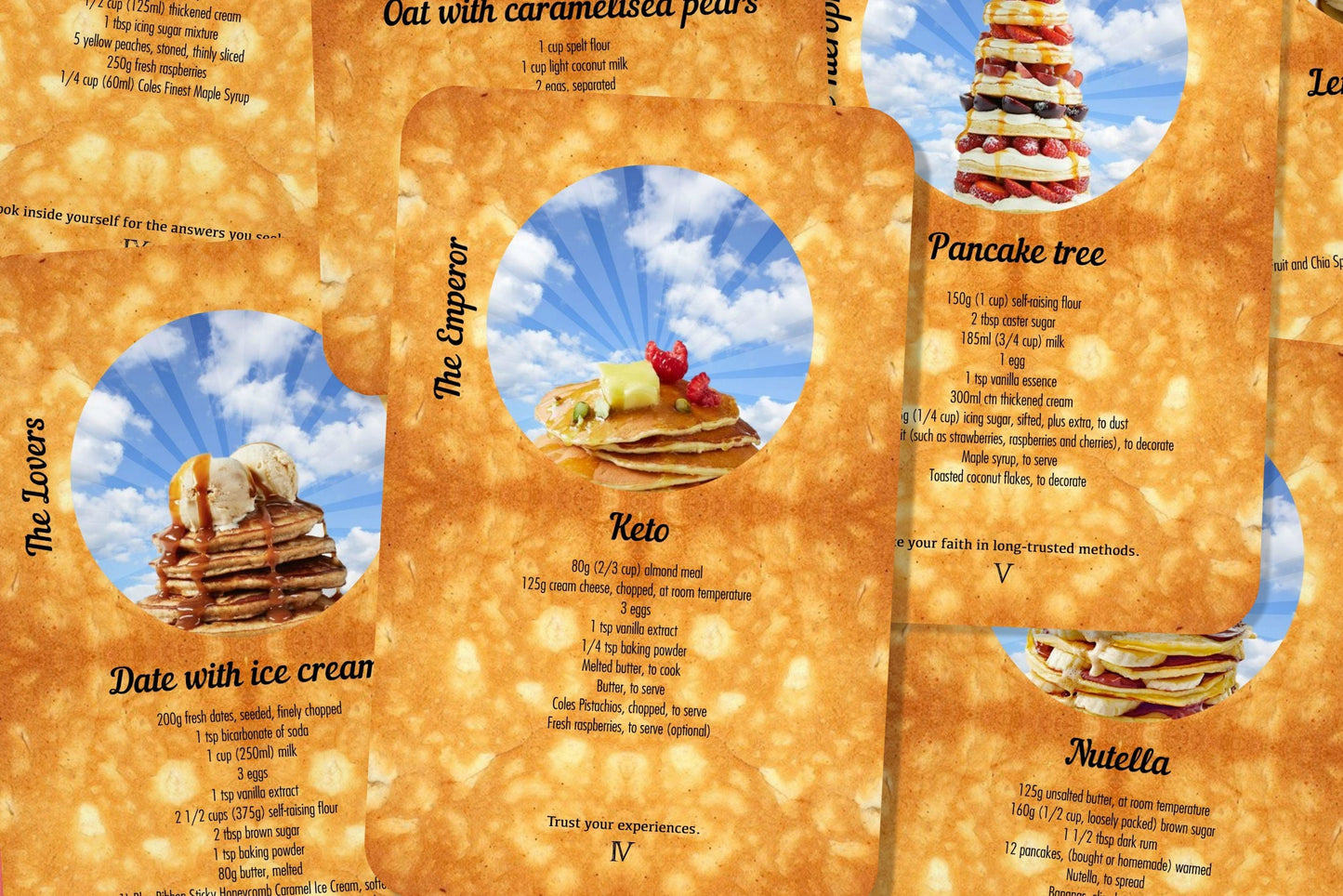 Pancakes Tarot - Major Arcana - Fortune Telling - Divination tools - Tarot Gift - Tarot Box - Illustrated Cards - Tarot Deck - Pancake Lover