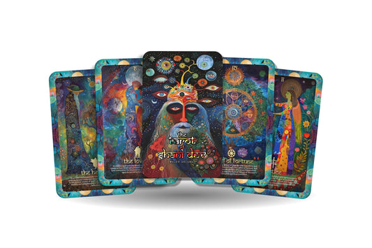 The Tarot of Shani Dev - Major Arcana -  unfolds a spiritual odyssey guided by the Hindu deity revered for wisdom and obstacle removal.